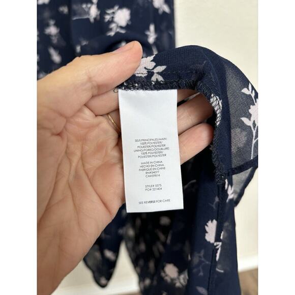 Cabi Dress Womens 6 Dream Midi Sheer Navy Blue Floral 3/4 Sleeve No Liner boho - Picture 7 of 8